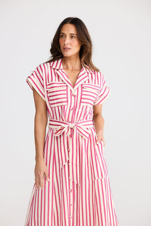 BRAVE AND TRUE Portia Dress - Hot Pink Stripe Dress - Zabecca Living