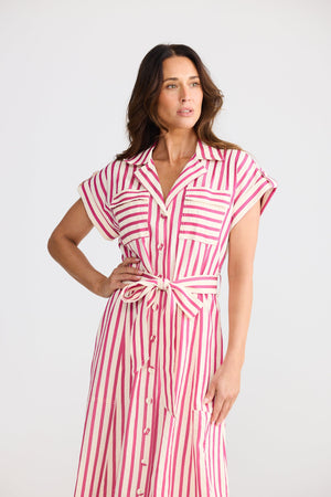 BRAVE AND TRUE Portia Dress - Hot Pink Stripe Dress - Zabecca Living