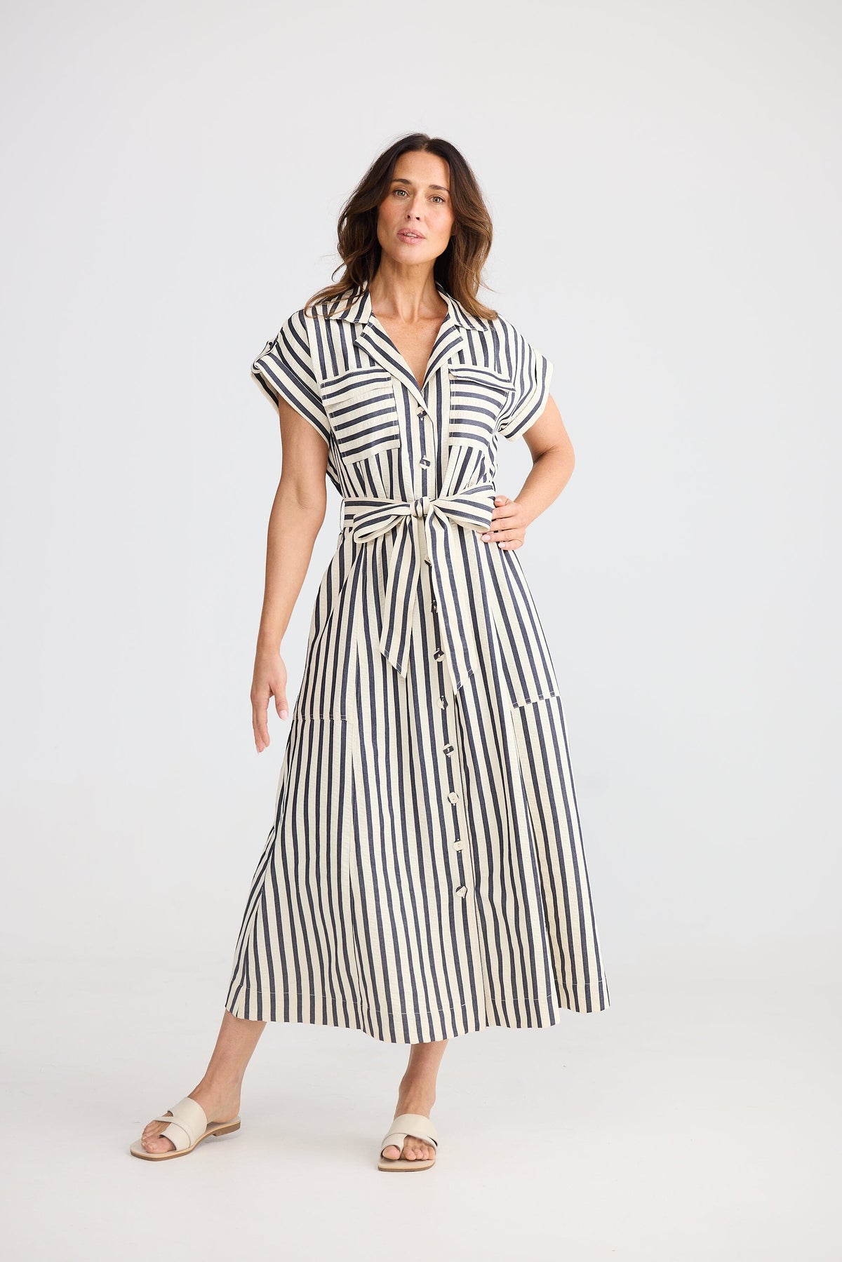 BRAVE AND TRUE Portia Dress - Navy Stripe Dress - Zabecca Living