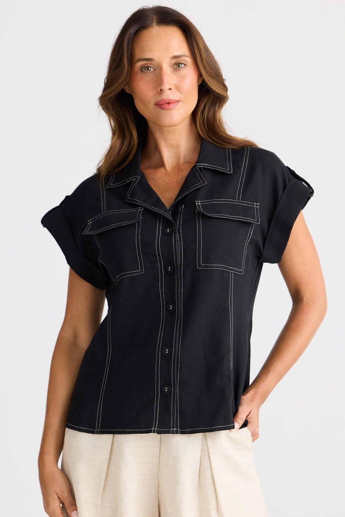 BRAVE AND TRUE Portia Shirt - Black Shirts &amp; Blouses - Zabecca Living