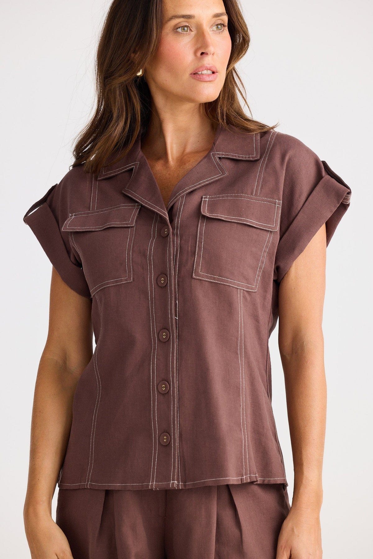 BRAVE AND TRUE Portia Shirt - Chocolate Shirts &amp; Blouses - Zabecca Living