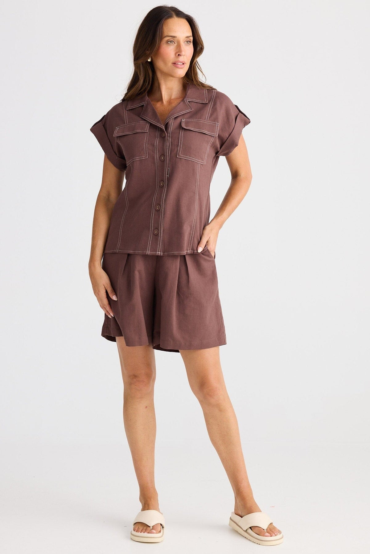 BRAVE AND TRUE Portia Shirt - Chocolate Shirts &amp; Blouses - Zabecca Living