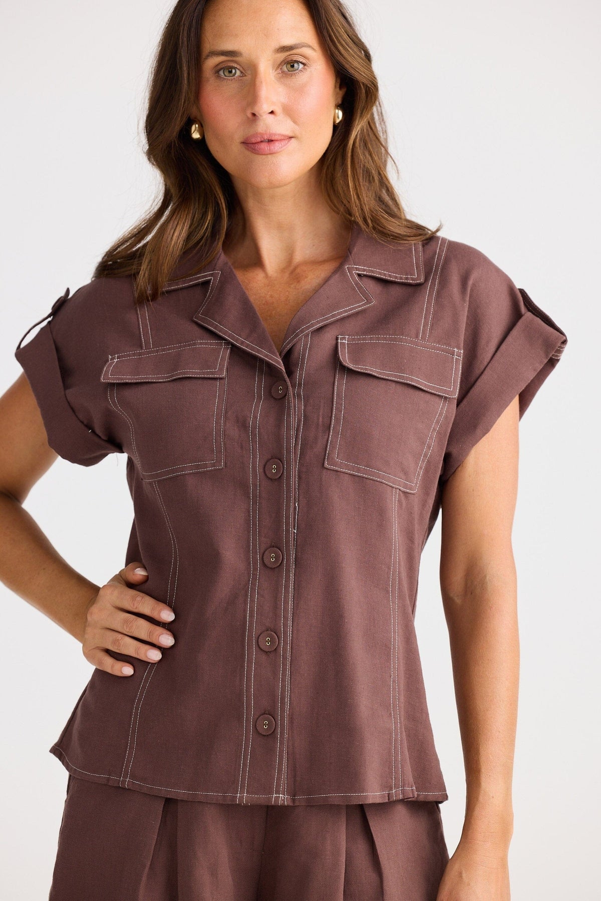 BRAVE AND TRUE Portia Shirt - Chocolate Shirts &amp; Blouses - Zabecca Living