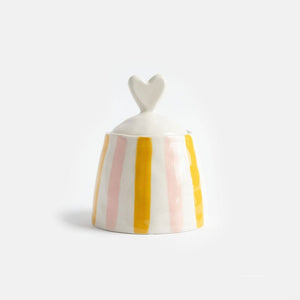CAROLINE GARDNER Stoneware Pot - Pink/Yellow Stripe JAR - Zabecca Living