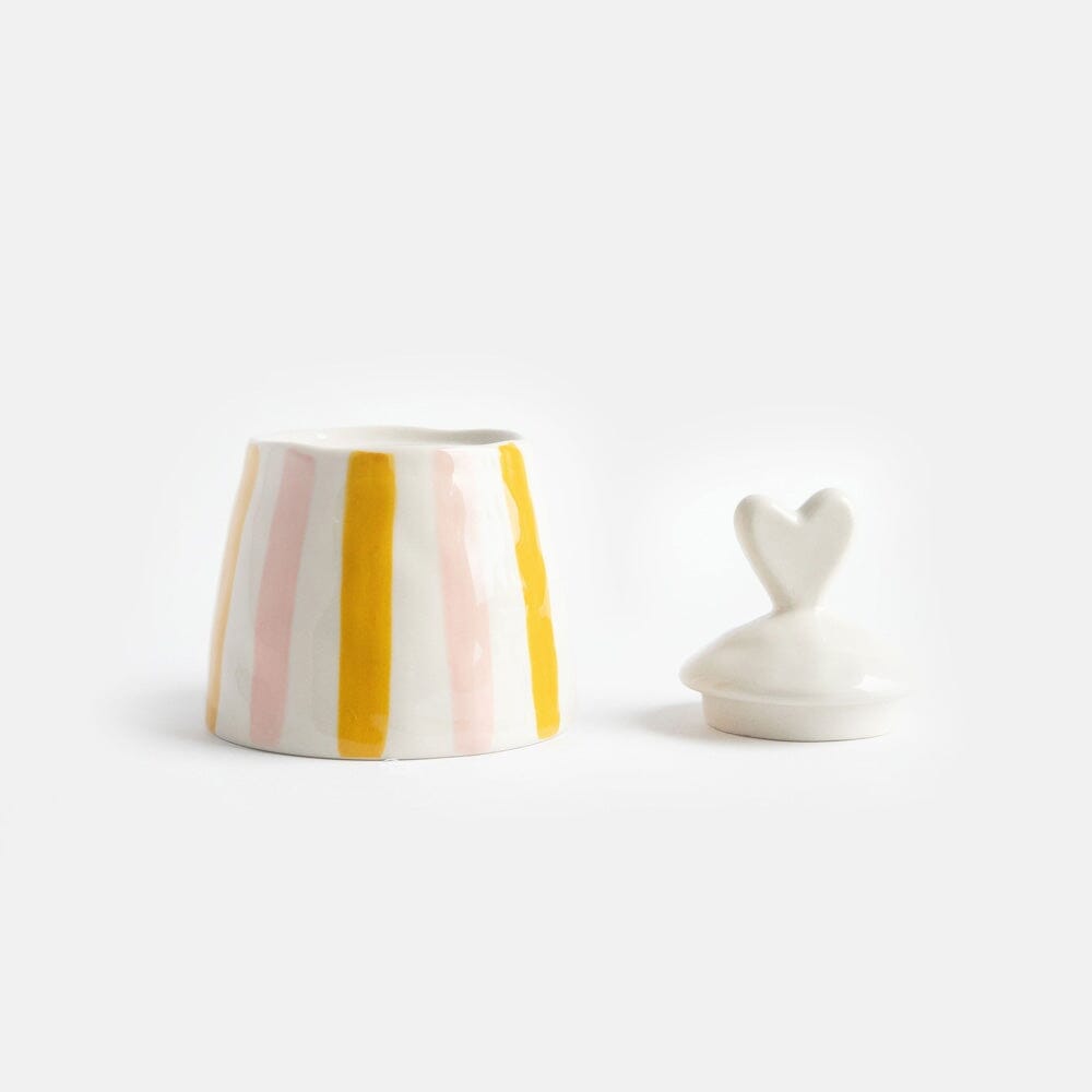 CAROLINE GARDNER Stoneware Pot - Pink/Yellow Stripe JAR - Zabecca Living
