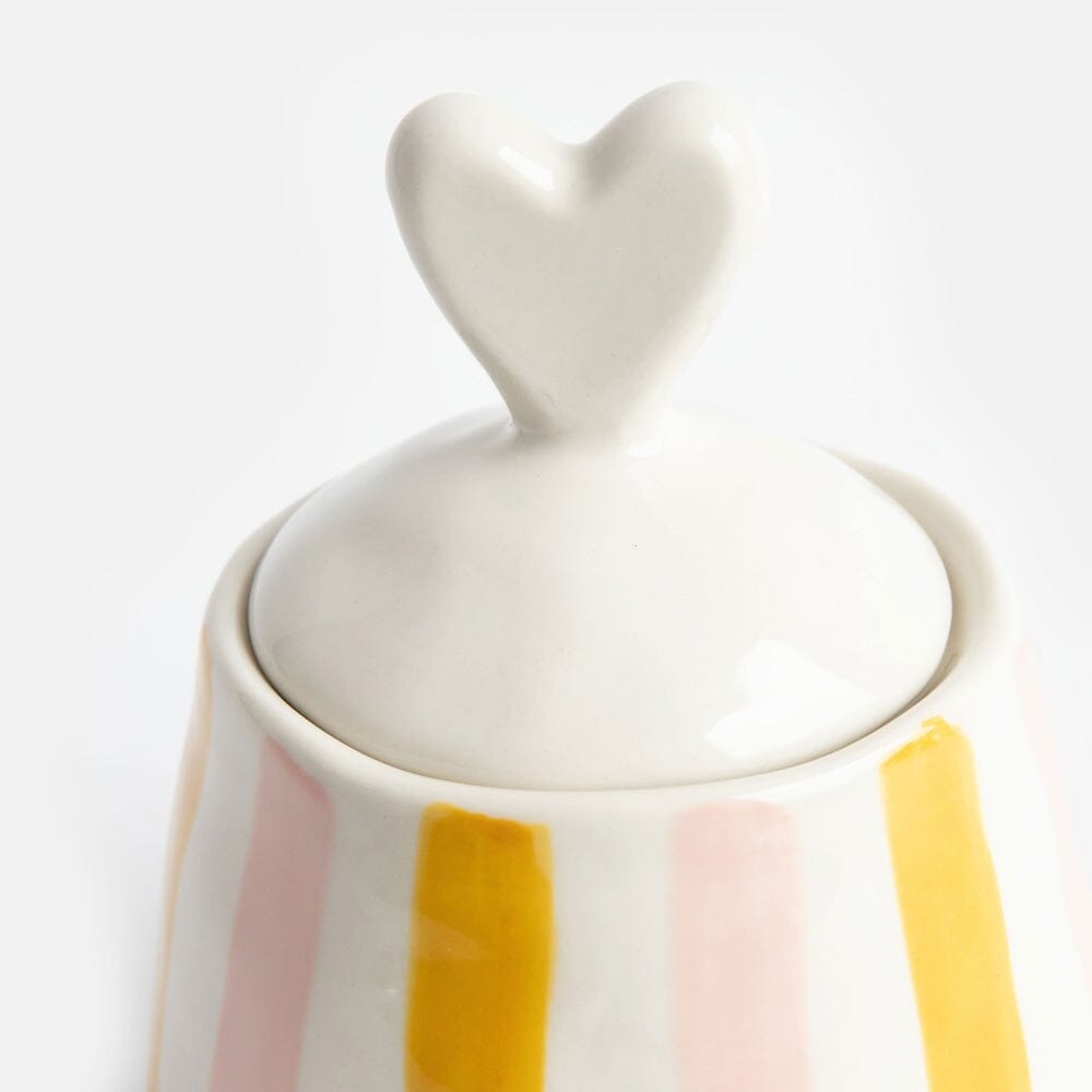 CAROLINE GARDNER Stoneware Pot - Pink/Yellow Stripe JAR - Zabecca Living