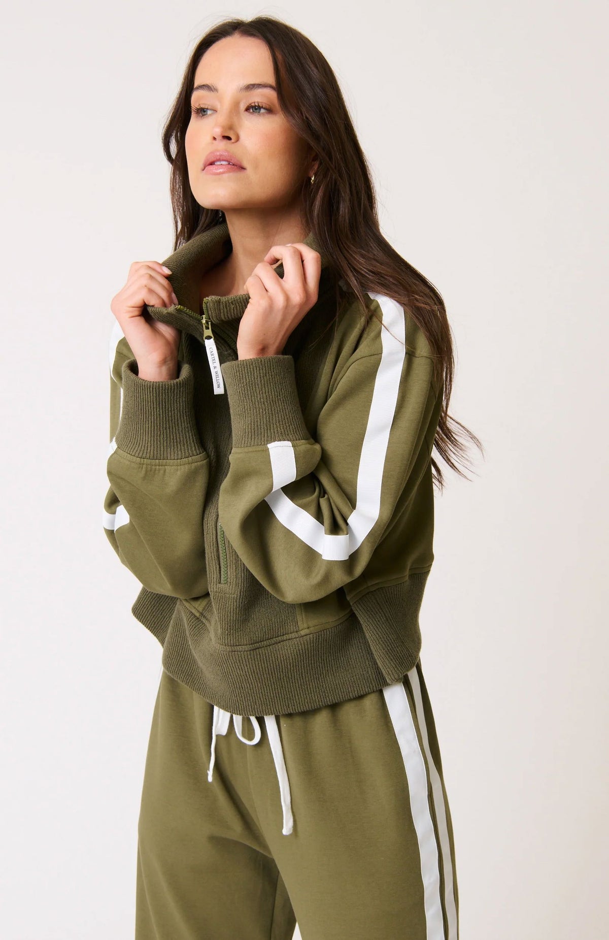 CARTEL &amp; WILLOW Annie Sweater - Khaki / White SWEATER - Zabecca Living