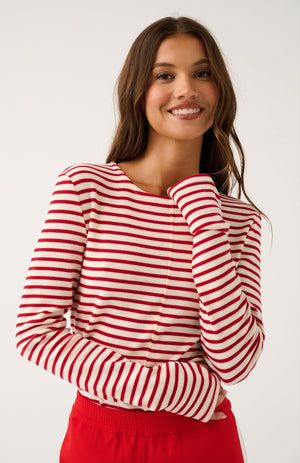 CARTEL & WILLOW Aspyn Top - Ruby Stripe Long Sleeve Tee - Zabecca Living