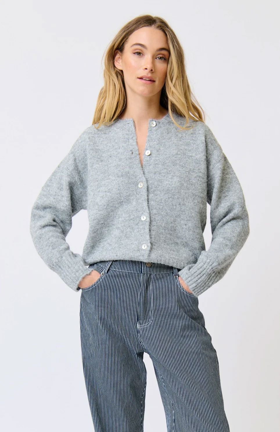 CARTEL &amp; WILLOW Aurora Knit Cardi - Grey Marle Jumpers + Knitwear - Zabecca Living
