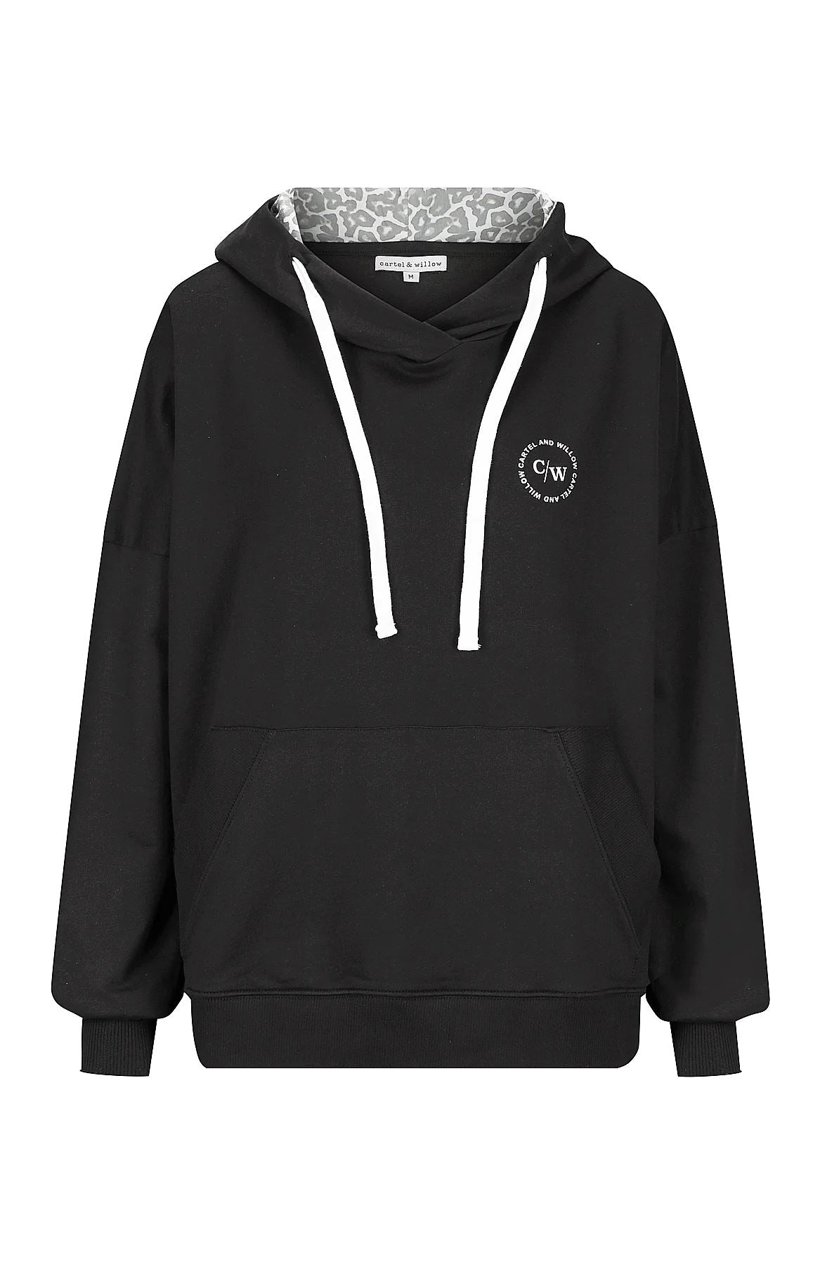 CARTEL &amp; WILLOW Harriet Hoodie - Black/Smoke Leopard SWEATER - Zabecca Living