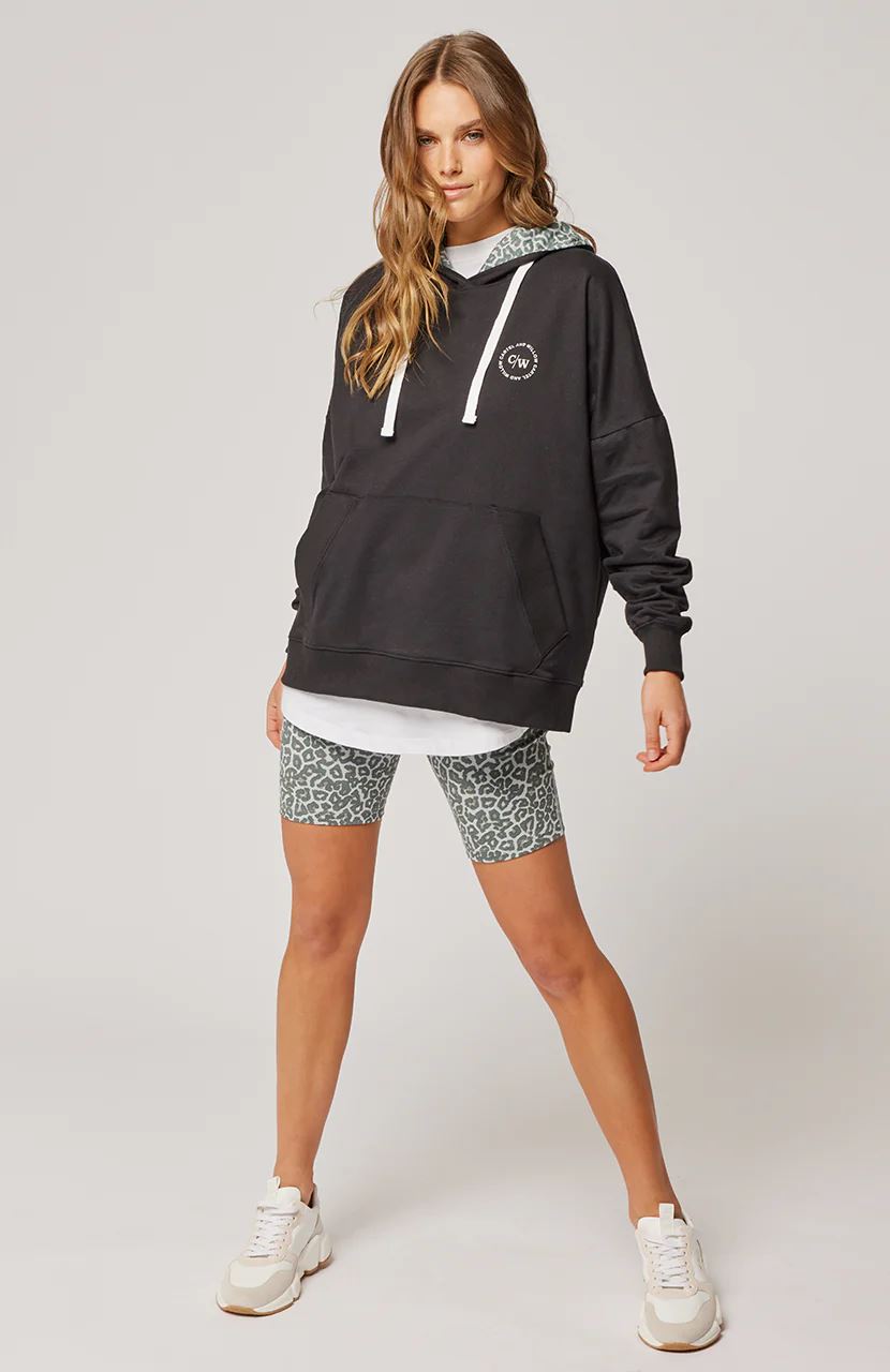 CARTEL &amp; WILLOW Harriet Hoodie - Black/Smoke Leopard SWEATER - Zabecca Living