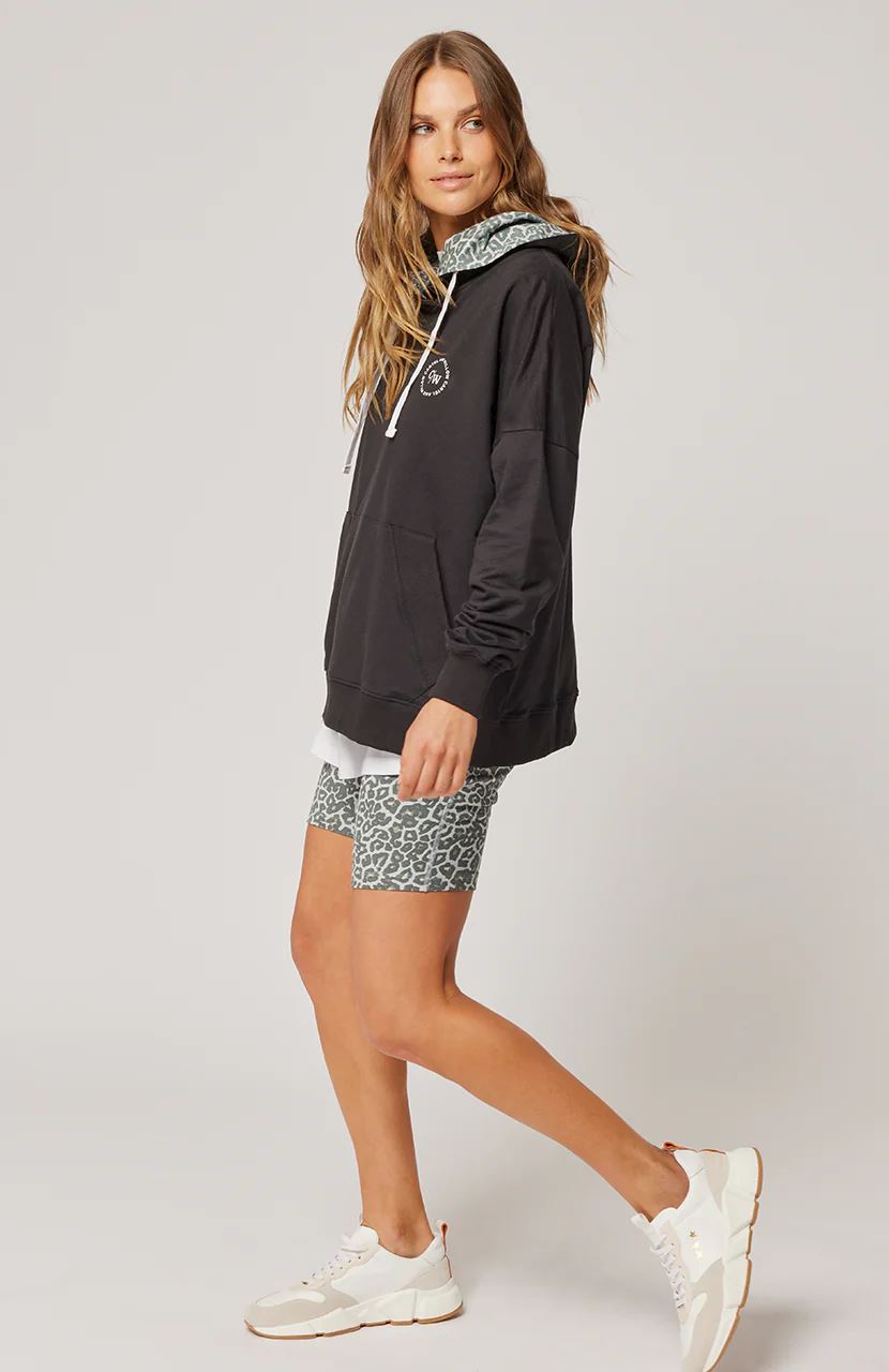 CARTEL &amp; WILLOW Harriet Hoodie - Black/Smoke Leopard SWEATER - Zabecca Living