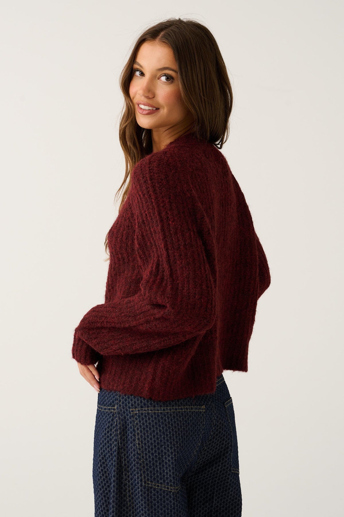 CARTEL & WILLOW Hazel Knit Cardigan - Mulberry Jumpers + Knitwear - Zabecca Living