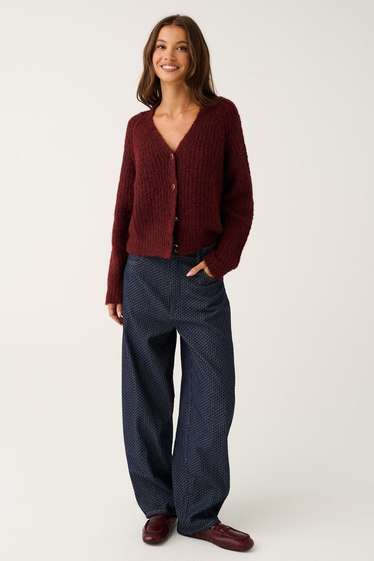 CARTEL & WILLOW Hazel Knit Cardigan - Mulberry Jumpers + Knitwear - Zabecca Living