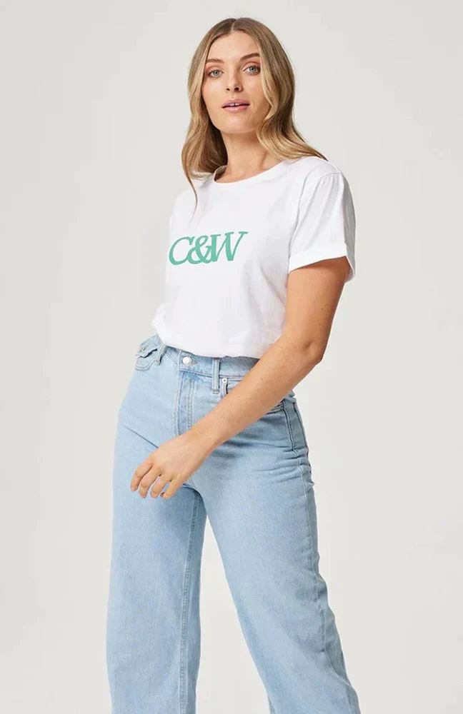 CARTEL & WILLOW Marlo Tee - White/Green Tee - Zabecca Living