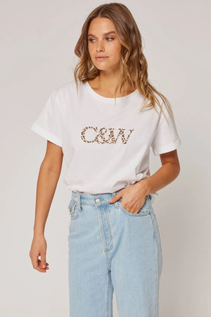 CARTEL & WILLOW Marlo Tee - White/Hazel Leopard Tee - Zabecca Living