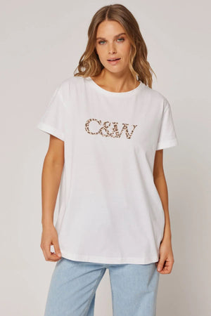 CARTEL & WILLOW Marlo Tee - White/Hazel Leopard Tee - Zabecca Living