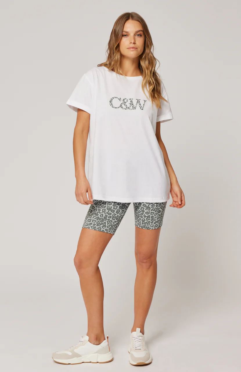 CARTEL & WILLOW Marlo Tee - White/Smoke Leopard Tee - Zabecca Living