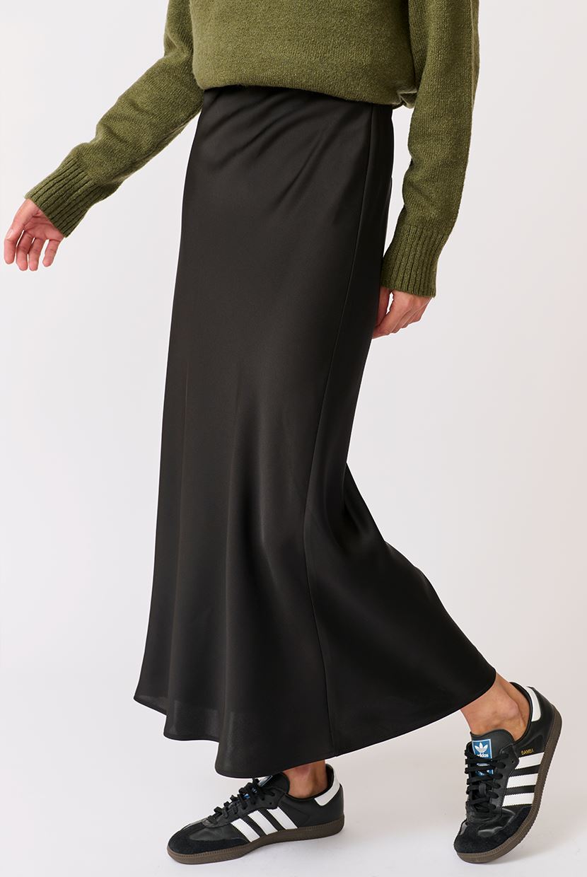 CARTEL & WILLOW Millie Slip Skirt - Black Satin Skirt - Zabecca Living