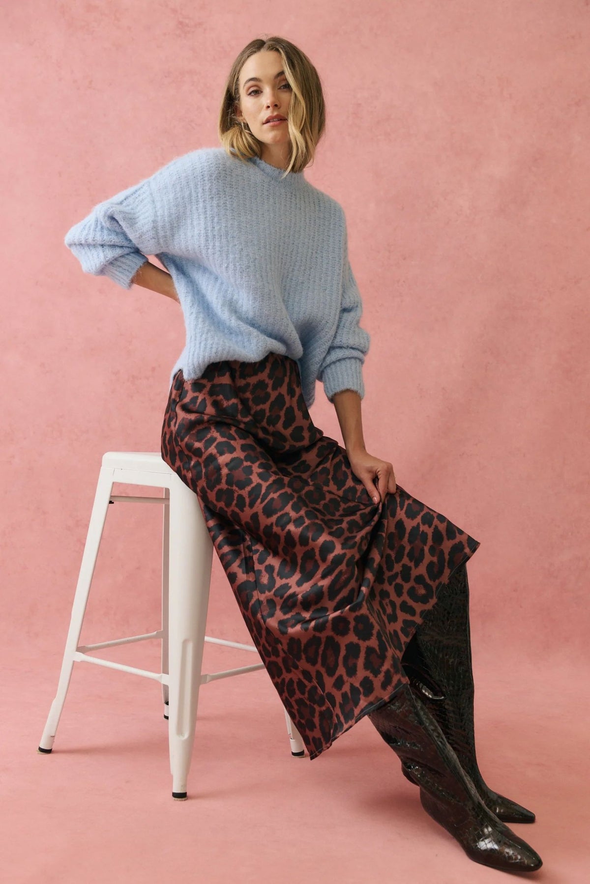 CARTEL &amp; WILLOW Millie Slip Skirt - Coco Leopard Skirt - Zabecca Living