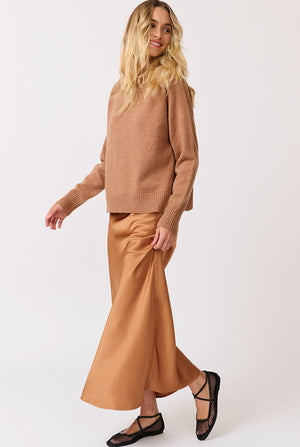 CARTEL & WILLOW Millie Slip Skirt - Golden Satin Skirt - Zabecca Living