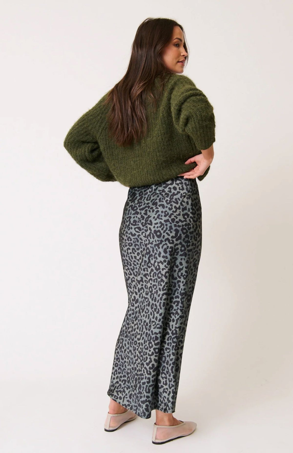 CARTEL &amp; WILLOW Millie Slip Skirt - Khaki Leopard Skirt - Zabecca Living
