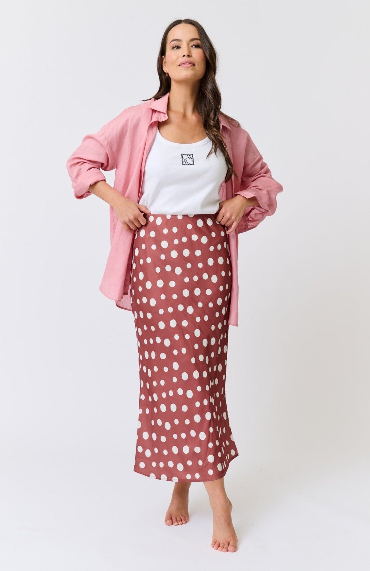 CARTEL &amp; WILLOW Millie Slip Skirt - Rust Cream Spot Skirt - Zabecca Living