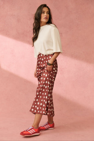 CARTEL & WILLOW Millie Slip Skirt - Rust Cream Spot Skirt - Zabecca Living
