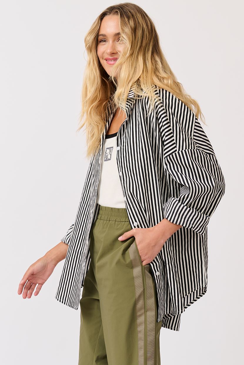 CARTEL &amp; WILLOW Tammy Shirt - Black/White Stripe Shirt - Zabecca Living