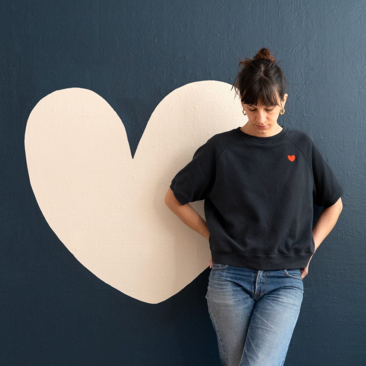 CASTLE AND THINGS French Navy Heart Short Sleeve Sweater Jumpers + Knitwear - Zabecca Living