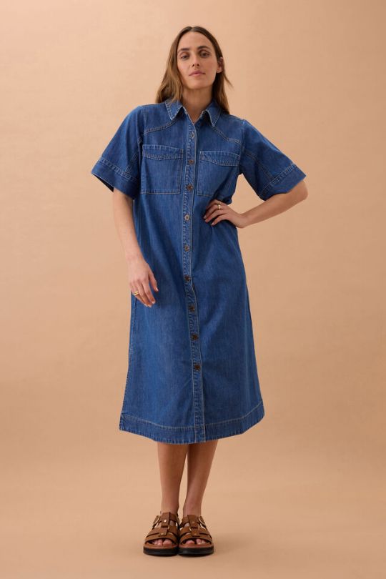 CERES LIFE Ava Short Sleeve Midi Dress - Fresh Indigo Dress - Zabecca Living