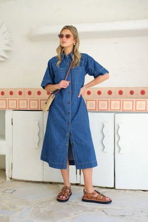 CERES LIFE Ava Short Sleeve Midi Dress - Fresh Indigo Dress - Zabecca Living