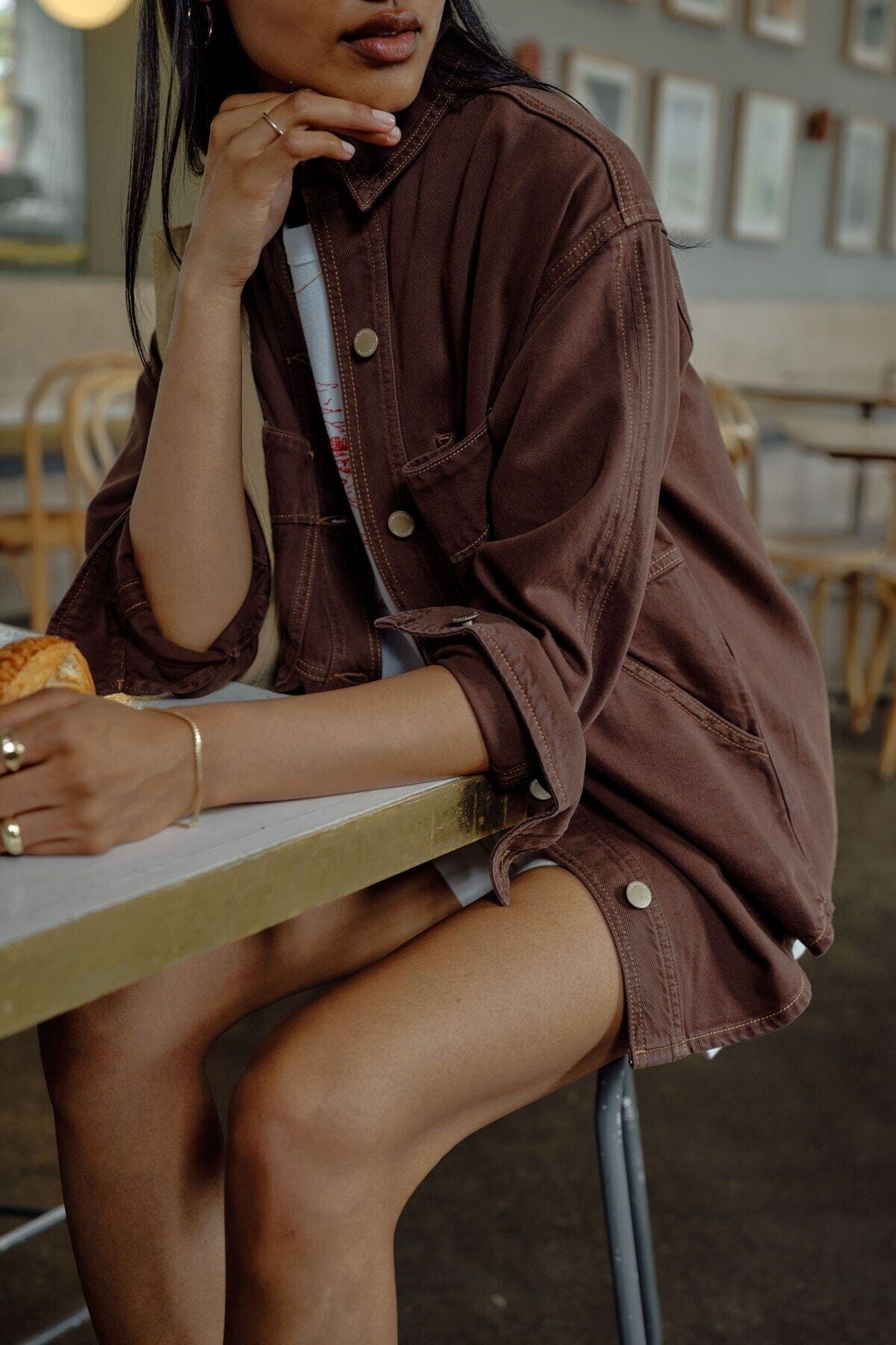 CERES LIFE Bobbi Side Pocket Denim Shacket - Chocolate Jacket - Zabecca Living