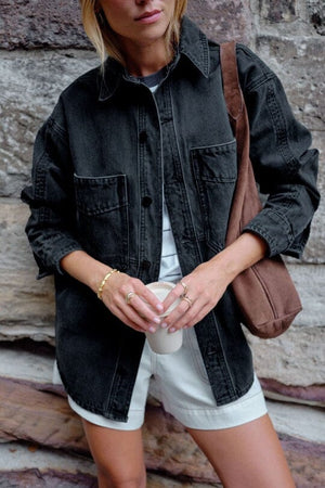 CERES LIFE Bobbi Side Pocket Denim Shacket - Washed Black Jacket - Zabecca Living