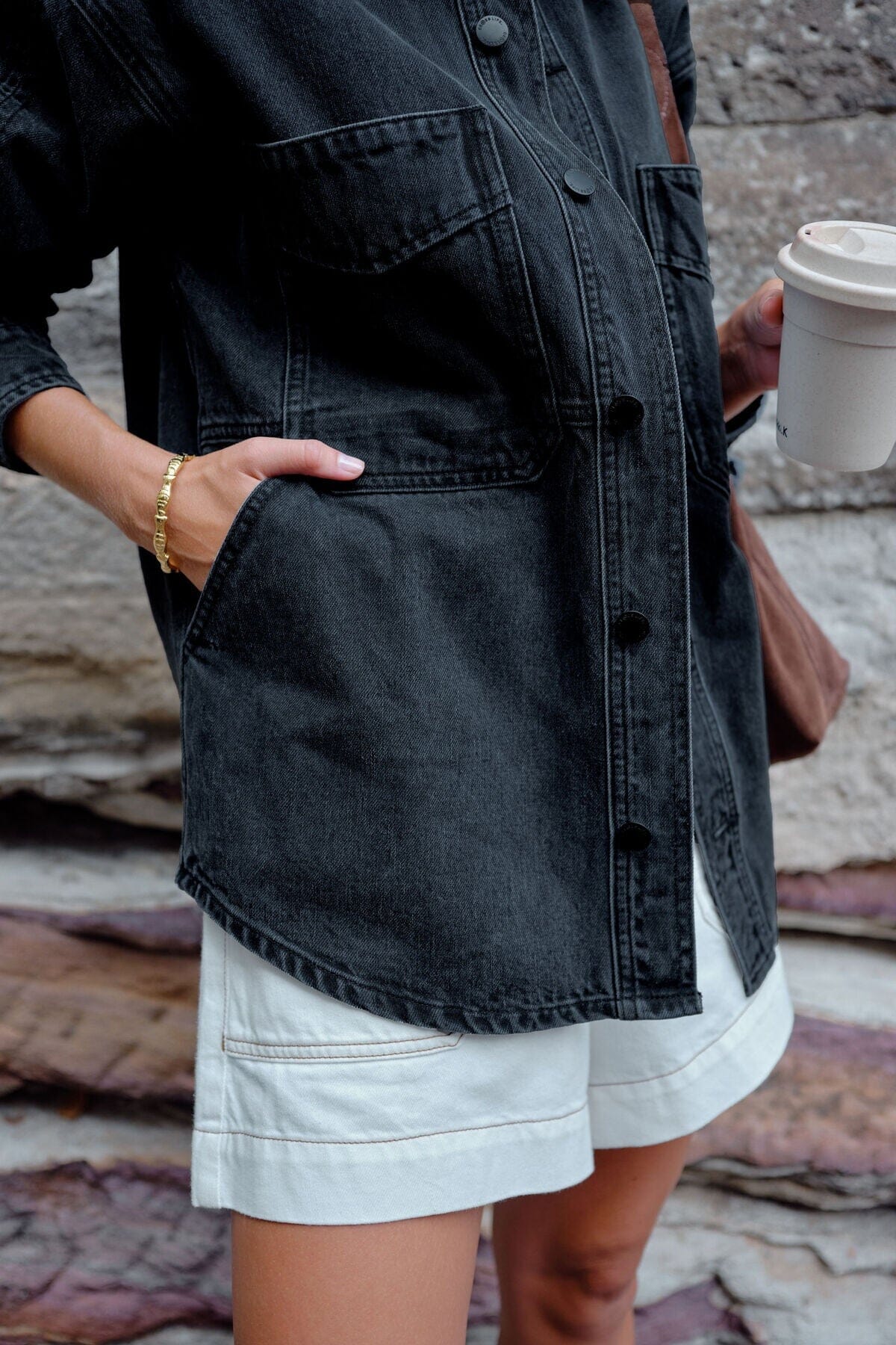 CERES LIFE Bobbi Side Pocket Denim Shacket - Washed Black Jacket - Zabecca Living