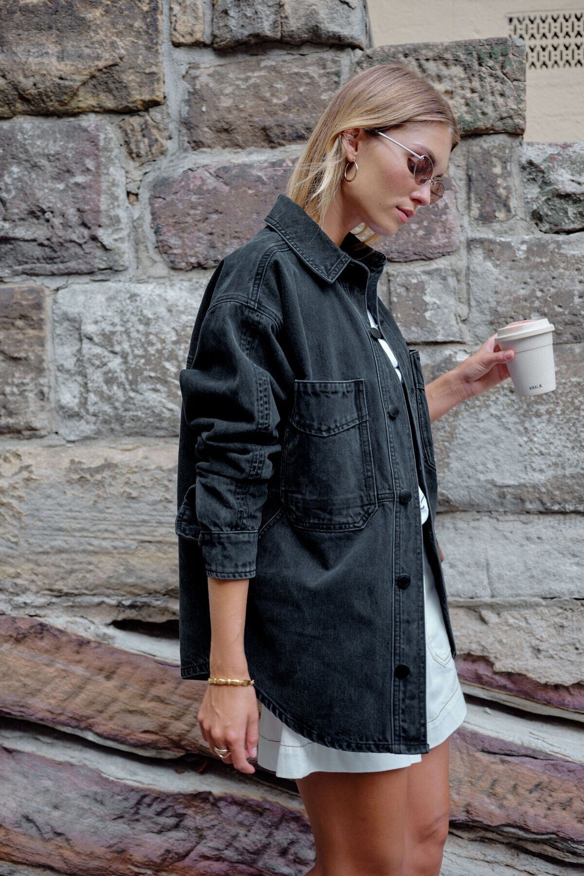 CERES LIFE Bobbi Side Pocket Denim Shacket - Washed Black Jacket - Zabecca Living