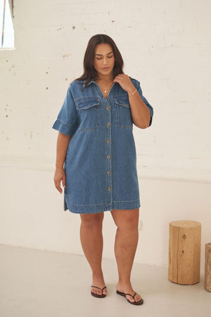 CERES LIFE Bonnie Relaxed Shirt Dress - Fresh Indigo Dress - Zabecca Living