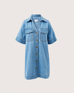 CERES LIFE Bonnie Relaxed Shirt Dress - Vintage Blue Dress - Zabecca Living