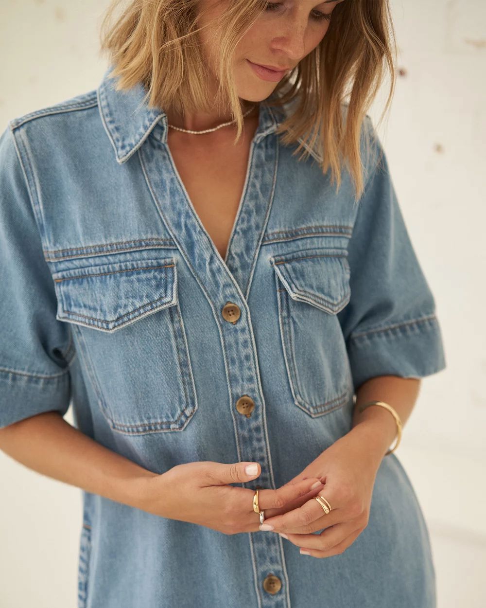 CERES LIFE Bonnie Relaxed Shirt Dress - Vintage Blue Dress - Zabecca Living