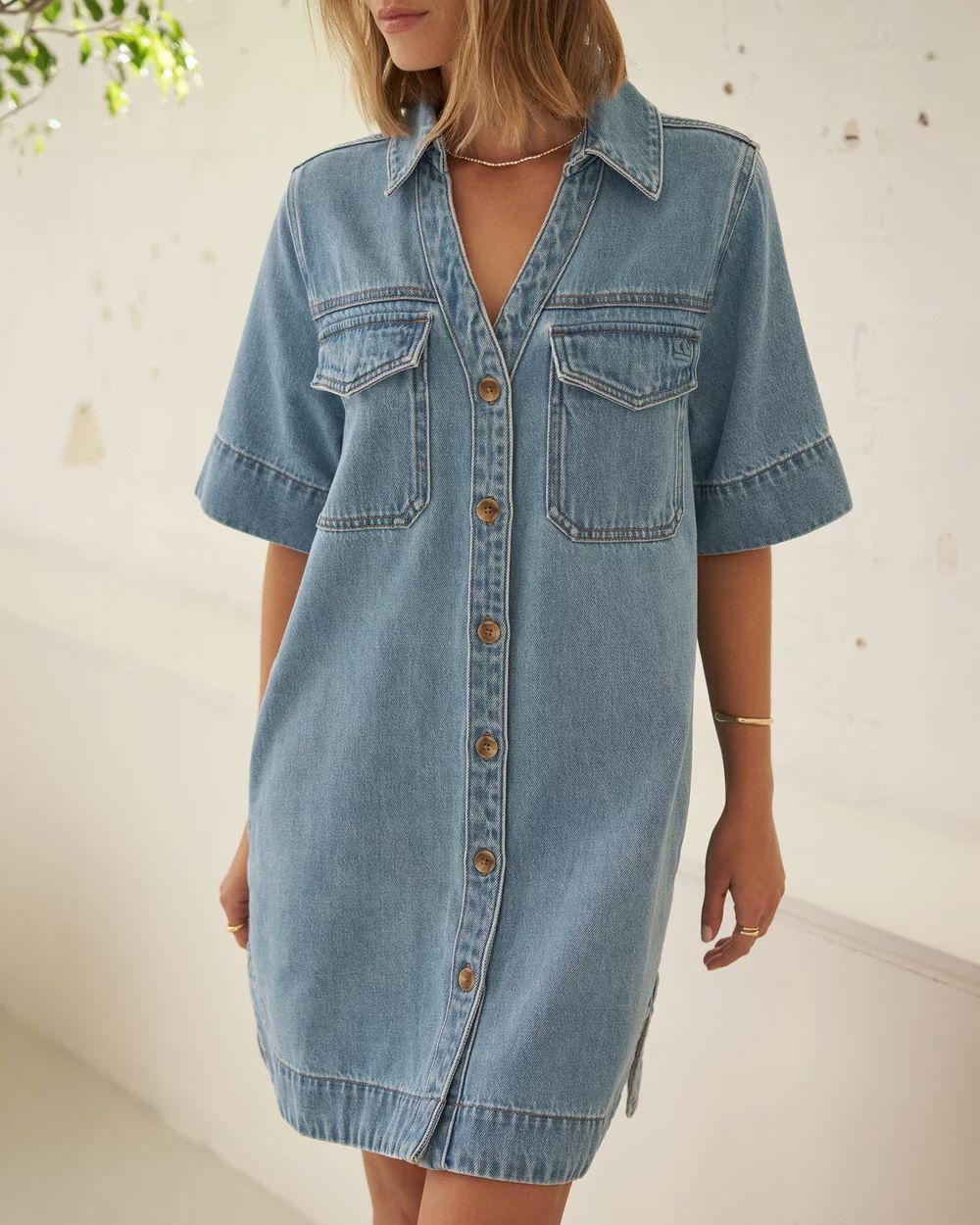 CERES LIFE Bonnie Relaxed Shirt Dress - Vintage Blue Dress - Zabecca Living