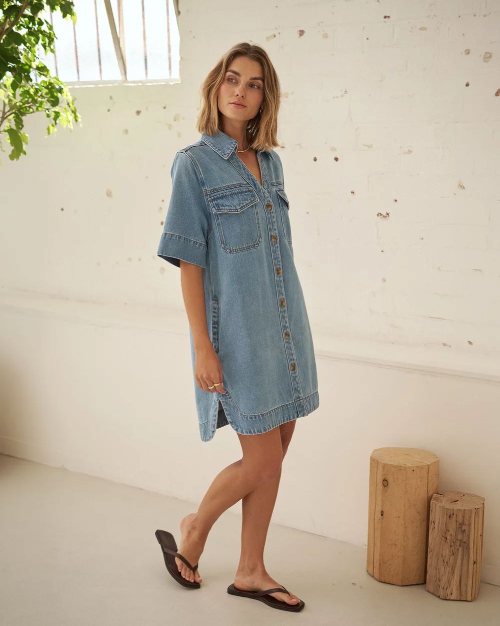 CERES LIFE Bonnie Relaxed Shirt Dress - Vintage Blue Dress - Zabecca Living