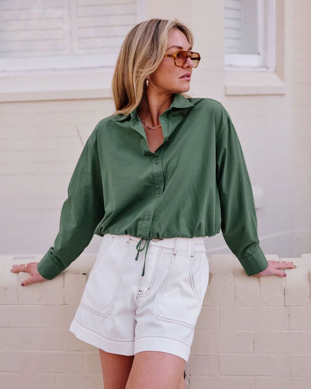 CERES LIFE Clover Tie Shirt - Basil Shirts & Blouses - Zabecca Living