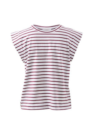 CERES LIFE Esme Extended Shoulder Tee - White / Pomegranate Stripe Tee - Zabecca Living