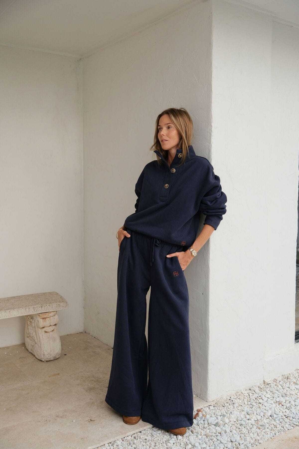CERES LIFE Ivy Wide Leg Trackpant - Heritage Navy PANTS - Zabecca Living