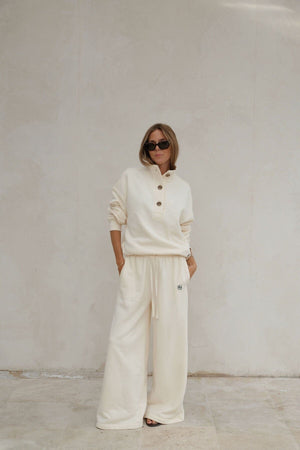 CERES LIFE Ivy Wide Leg Trackpant - Marshmallow PANTS - Zabecca Living