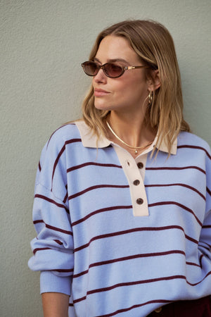 CERES LIFE Jessa Rugby Knit - Sky Blue Stripe Jumpers + Knitwear - Zabecca Living