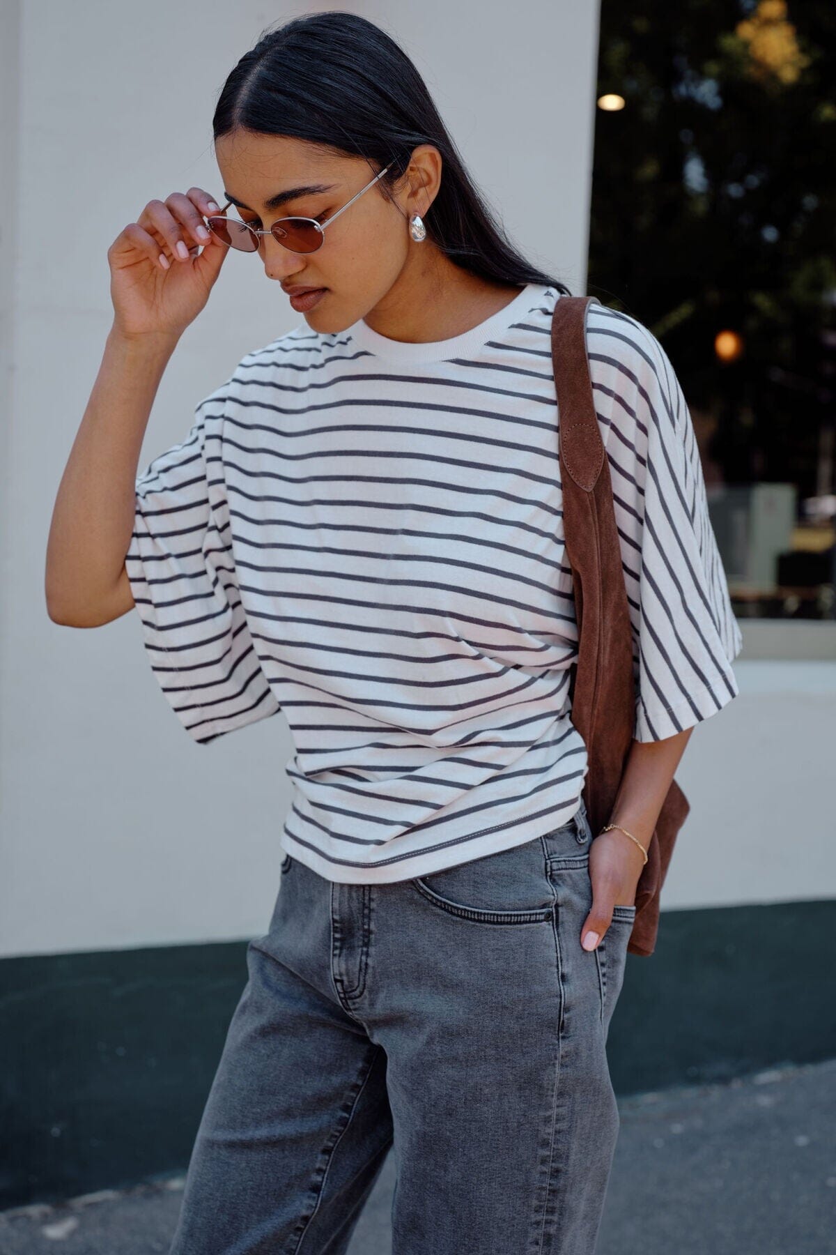 CERES LIFE Lucy Relaxed Sleeve Tee - Vanilla /Phantom Fine Stripe Tee - Zabecca Living