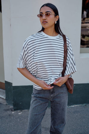 CERES LIFE Lucy Relaxed Sleeve Tee - Vanilla /Phantom Fine Stripe Tee - Zabecca Living
