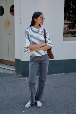 CERES LIFE Lucy Relaxed Sleeve Tee - Vanilla /Phantom Fine Stripe Tee - Zabecca Living