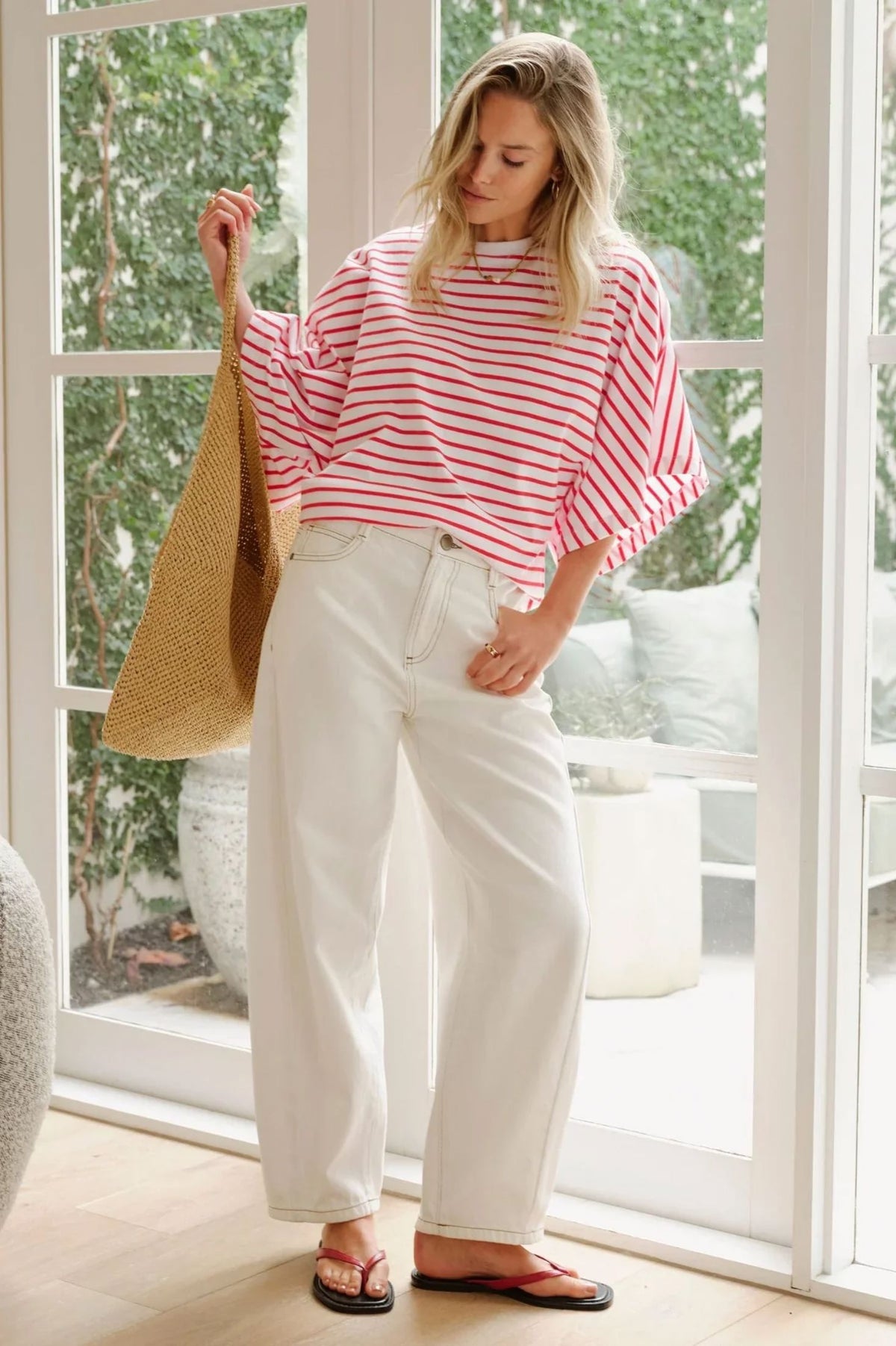 CERES LIFE Lucy Relaxed Sleeve Tee - White / Heritage Red Stripe Tee - Zabecca Living